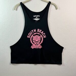 Surf-Style South Beach Miami Muscle Tank Black Pink Size XL Thrashed Beach Gym